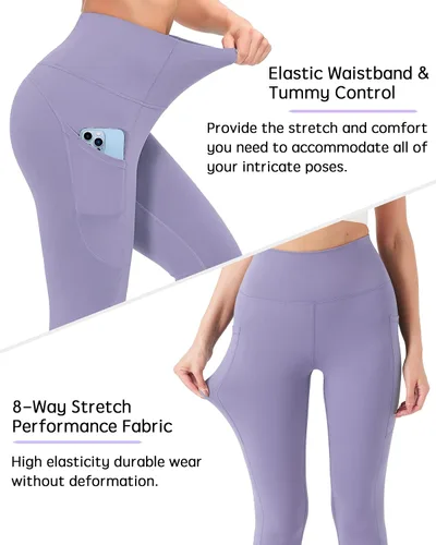 Miniatura 2 de YOYOYOGA Leggings de yoga para mujer con acabado de carbono, pantalones de yoga de cintura alta con bolsillos, leggings de entrenamiento para correr