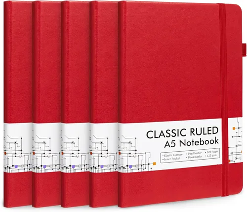 Miniatura 18 de Feela - Paquete de 5 cuadernos en blanco de tapa dura para la escuela, cuadernos de negocios clásicos con líneas cuadriculadas y soporte