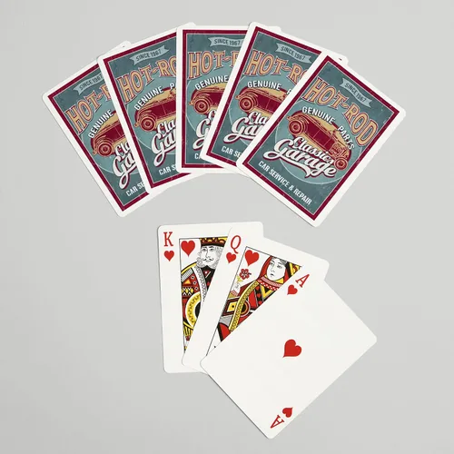 Miniatura 7 de Lantern Press Hot Rod Garage, coches clásicos, letrero vintage (52 cartas de juego, baraja de cartas de tamaño póquer con comodines)