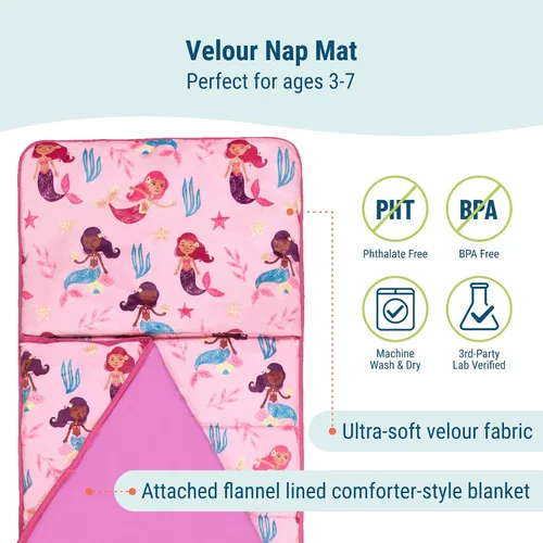 Miniatura 3 de Wildkin Tapete para siesta de terciopelo para niñas – Tapete suave y acogedor para dormir con manta integrada para guardería, preescolar, jardín