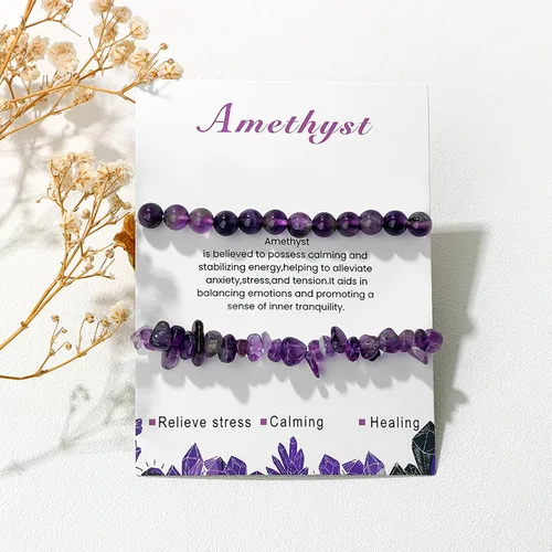 Miniatura 4 de Pulseras de cristal curativo para mujer, 2 pulseras de piedra natural de 0.236 pulgadas, pulseras elásticas de cuentas de cristal hechas a mano