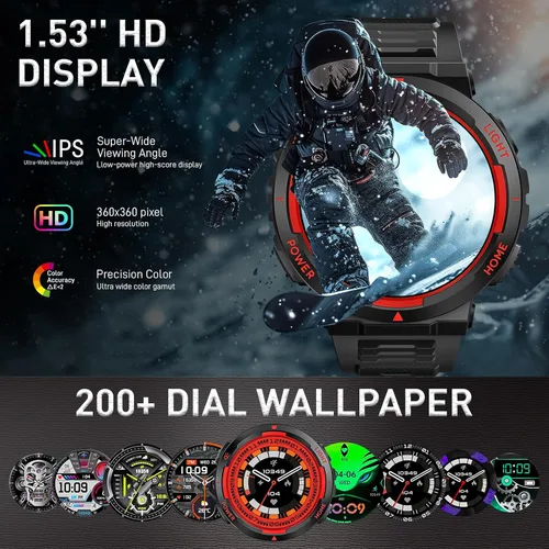 Miniatura 5 de Relojes inteligentes militares para hombres (respuesta/hacer llamadas) con linterna LED 3ATM resistente al agua reloj inteligente con más de 100