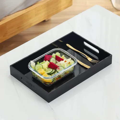 Miniatura 5 de Bandeja acrílica negra de gran tamaño con asas, 10 x 15 pulgadas, a prueba de derrames, bandejas decorativas para encimera para otomana, mesita