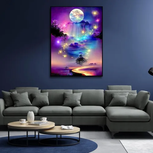 Miniatura 5 de Kits de arte de diamantes para adultos, kits de pintura de diamantes de paisaje lunar para principiantes, kits de arte de gemas de puntos