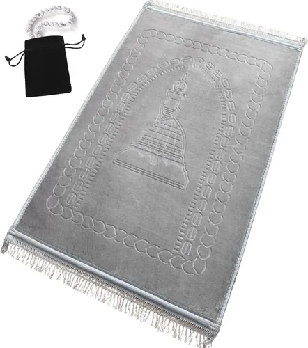 Miniatura 10 de Alfombra de oración musulmana islámica, gruesa y acolchada grande con cuentas de oración islámica, para viajes Eid, Ramadán, suave y lujoso, ideal