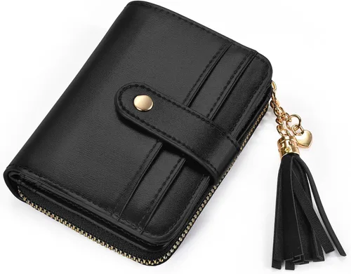 oscaurt Cartera para mujer pequeña con bloqueo RFID, cartera de dos pliegues con tarjetero para tarjetas de crédito, ventana para identificación y