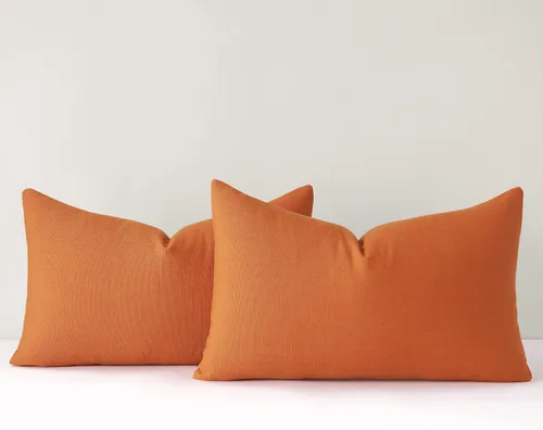 Miniatura 32 de Mixhug Juego de 2 fundas de almohada decorativas de lino para sofá y cama, cojín lumbar, color marrón claro, 12 x 20 pulgadas