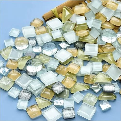 Miniatura 14 de Azulejos de mosaico de cristal irregulares de 17.64 oz de colores mixtos, pequeños mosaicos de bricolaje para niños, manualidades de cristal hechas
