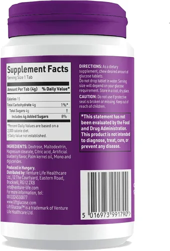 Miniatura 8 de Lift Glucosa, tabletas energéticas masticables de glucosa de acción rápida, arándano, tarro de 50 unidades (paquete de 1)