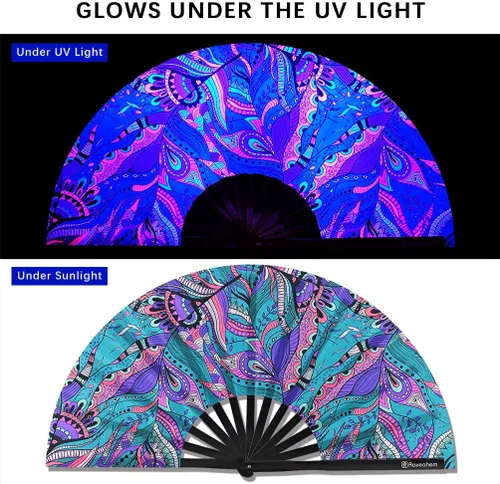 Miniatura 2 de Abanico Plegable Grande, Abanico Rave Clack de 13 Pulgadas, Abanico de Mano para Mujeres y Hombres con Tela de Satén Premium, Marco de Bambú Grueso