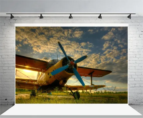 Miniatura 2 de Yeele Telón de fondo vintage de 7 x 5 pies, vinilo retro, hélice de fuselaje biplano, aterrizaje para el hogar, fotografía de fondo, retrato