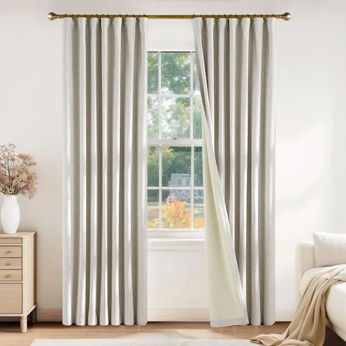 Miniatura 13 de PONY DANCE Cortinas de lino 100% opacas de 63 pulgadas de largo para dormitorio, sala de estar, oscurecimiento completo, bolsillo para barra