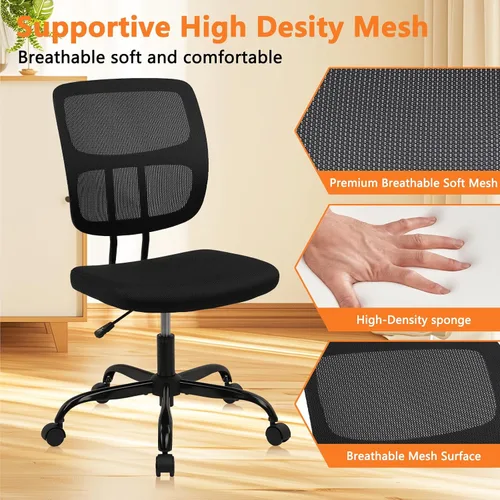 Miniatura 7 de CLATINA Silla de oficina en casa, sin brazos con ruedas, silla de escritorio pequeña de altura ajustable, sillas giratorias de trabajo de malla