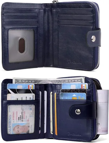 Miniatura 5 de BOSTANTEN - Billeteras de piel para mujer, con bloqueo RFID, con cremallera y bolsillo, billetera pequeña de dos cuerpos, con tarjetero