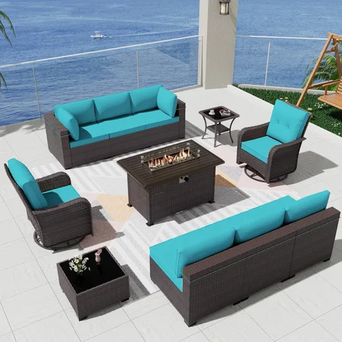 Miniatura 12 de Kurapika juego de muebles de patio 4 piezas de mimbre al aire libre, sillas de ratán, juego informal con mesa de café, juego de bistró con mecedora