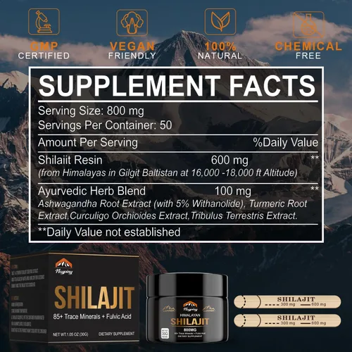 Miniatura 7 de Shilajit Resina Orgánica Pura del Himalaya - 800mg Resina Shilajit Grado Oro con Ácido Fúlvico y Más de 85 Complejo de Oligoelementos para Energía