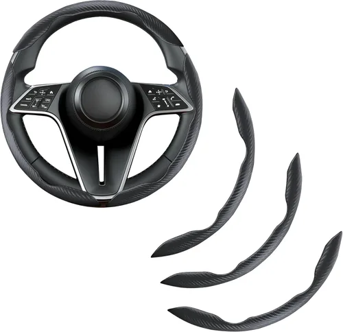 Miniatura 8 de Funda de volante de fibra de carbono, juego de 2 piezas con diseño de mariposa segmentado de agarre antideslizante y cómodo, fácil instalación