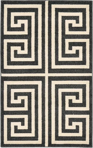 Unique Loom Athens Collection - Alfombra clásica geométrica moderna con diseño de bordes, 3 pies 3 pulgadas x 5 pies 3 pulgadas, negro/beige