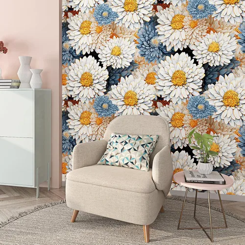 Miniatura 5 de ReWallpaper Papel tapiz floral grande para despegar y pegar, papel tapiz vintage de margaritas azules y blancas para habitación de niñas, pintura al