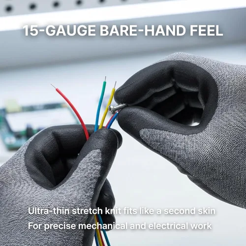 Miniatura 6 de DEX FIT Guantes de trabajo de nitrilo FN330, 1 par, ajuste elástico cómodo 3D, agarre firme, delgados y ligeros, compatibles con pantalla táctil