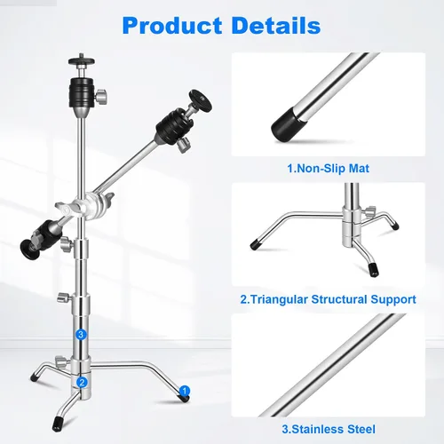 Miniatura 5 de Mini soporte C de bolsillo de 20 pulgadas, totalmente metálico ajustable pequeño de 20.8 pulgadas con cabezal de agarre de brazo de pluma de 13