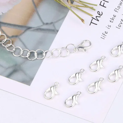 Miniatura 5 de 400 piezas de cierres de garra de langosta con kit de anillos de salto abiertos, cierres plateados para pulseras y collares, ganchos para hacer
