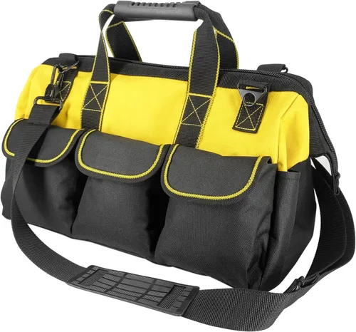 Miniatura 9 de Bolsa de herramientas morada de 16 pulgadas para mujer, correa de hombro ajustable con pies antideslizantes, 14 bolsillos funcionales, caja