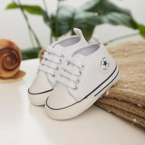 Miniatura 4 de Meckior - Zapatos deportivos de lona para bebé, con suela suave y caña alta, para sus primeros pasos y estar en la cuna