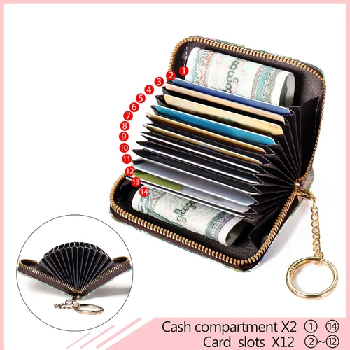 Miniatura 5 de Cartera RFID, tarjetero para mujer, cartera pequeña con ranuras para tarjetas, tarjetero de cuero RFID, tarjetero con llavero para tarjetas