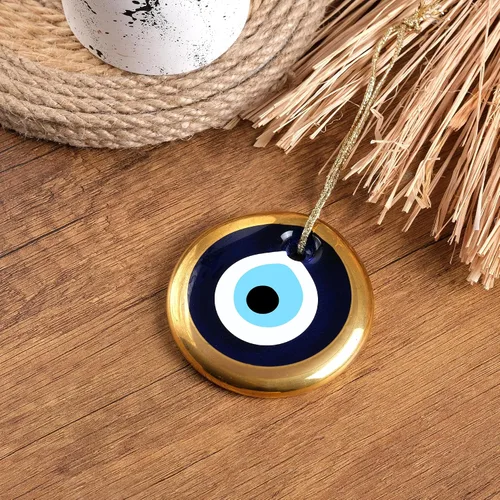 Miniatura 2 de BCS Adorno para colgar en la pared de 2.8 pulgadas de color azul y dorado, hecho a mano, amuleto turco griego de Nazar, amuleto de buena suerte