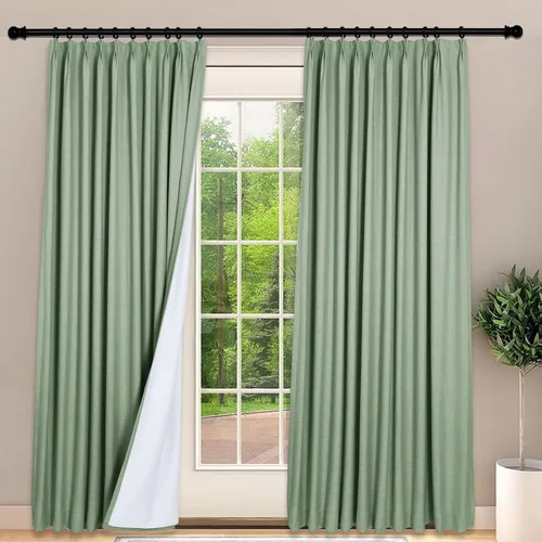 Miniatura 25 de Frelement Cortinas 100% opacas con forro térmico, cortinas de lino para decoración de Navidad, cortinas plisadas con aislamiento térmico