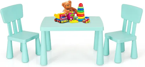 Miniatura 13 de HONEY JOY Juego de mesa y silla para niños, mesa de actividades de plástico para niños y 2 sillas para manualidades artísticas, mesa fácil