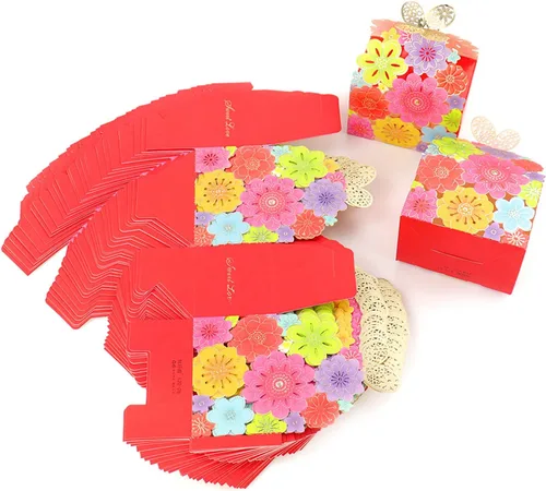 Miniatura 7 de Kslong Juego de 50 unidades por juego de cajas de regalo de galletas con diseño de mariposas y flores, cajas de regalo románticas de boda, bonita