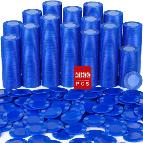 Leitee Juego de fichas de póquer de plástico de 1.496 pulgadas, juego de fichas de póquer ligeras, fichas de bingo, casino en blanco, conteo a Azul