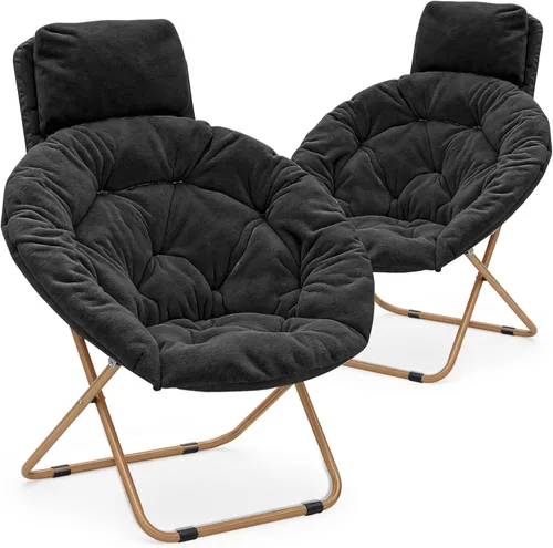 Miniatura 13 de MoNiBloom Silla redonda plegable de piel sintética con reposacabezas extraíble para adultos, marco de metal, de gran tamaño, cómoda, suave