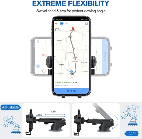Miniatura 4 de Manords - Soporte para coche para parabrisas de tablero compatible con todos los teléfonos celulares iPhone y Android, color negro