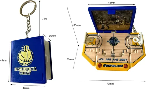 Miniatura 2 de Libro desplegable 3D en miniatura de juguetes de escena de baloncesto, lindo llavero para niños, mochila de juego de baloncesto 3D para hombres