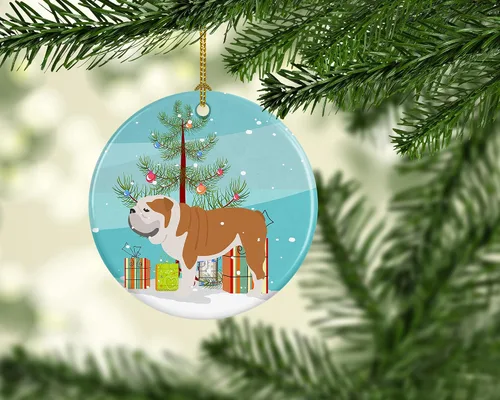 Miniatura 2 de Caroline's Treasures Bulldog inglés «Merry Christmas» adorno de cerámica para árbol de Navidad, decoración colgante para el hogar, Navidad, fiestas
