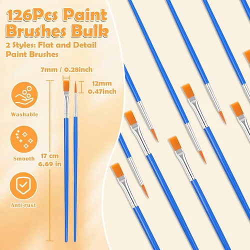 Miniatura 5 de Juego de 240 pinceles de pintura pequeños a granel, punta fina plana para artista, juego de pinceles de pintura para niños, para el aula, acrílico