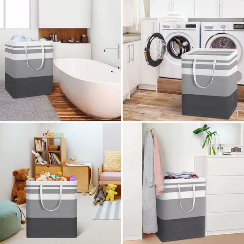 Miniatura 6 de HomeHacks Cesta de lavandería grande, impermeable, cesta de lavandería independiente, cesta de ropa alta plegable con asas extendidas para ropa