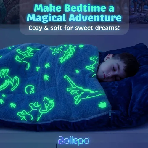 Miniatura 2 de Saco de dormir para niños y niñas, brilla en la oscuridad para mayores de 3 años, grande con bolsillo para almohada, manta extra suave para niños