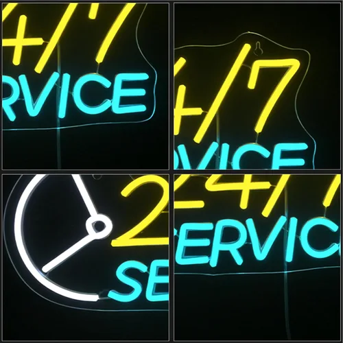 Miniatura 6 de Letreros de Neón Abierto Letreros de Neón de Servicio 24H para Decoración de Pared Alimentado por USB Luces de Letrero de Letras LED Ajustables