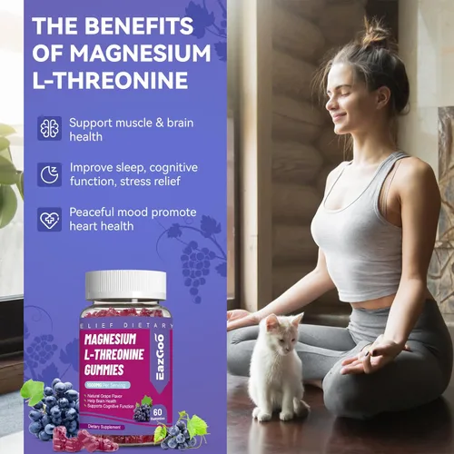Miniatura 4 de Gomitas de treonina de magnesio de 1000 mg, gomitas de L-treonina para adultos, grandes suplementos de magnesio para el cerebro, sin OMG, sin