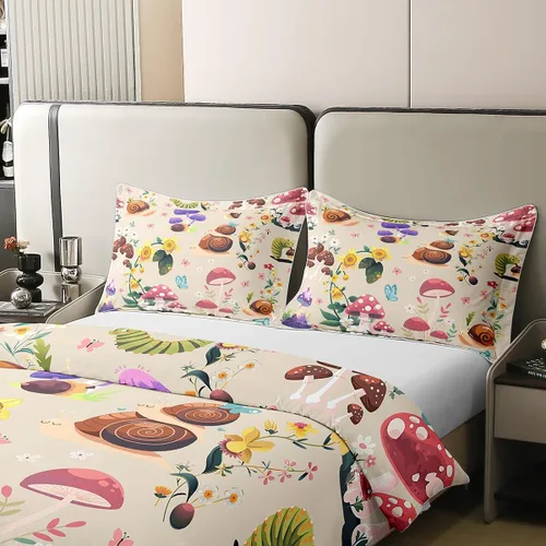 Miniatura 4 de jejeloiu Cute Mushroom Decor Duvet Cover 100% Cotton for Kids Boys Girls Twin Size Botanical Plants Bedding Set Cartoon Mushrooms Comforter Cover