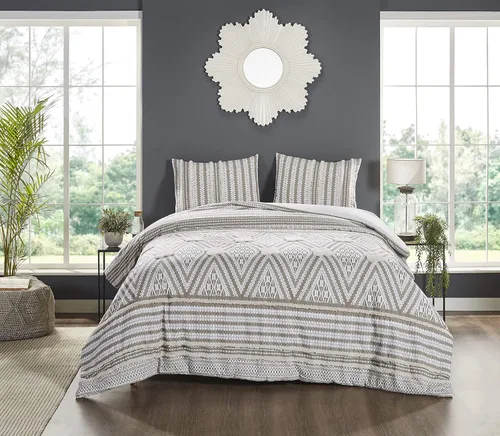 Miniatura 2 de Beatrice Home Fashions Agra - Juego de edredón de chenilla de algodón de 3 piezas, tamaño Queen, gris y blanco