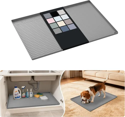 Miniatura 12 de URMONA Tapete de silicona impermeable para debajo del fregadero, 34 x 22 pulgadas, forro para estante de cocina y baño, protector de gabinetes