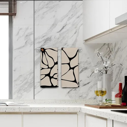 Miniatura 4 de Juego de 2 toallas de cocina retro boho floral, toallas de mano beige y negro para baño, toallas de cocina botánicas, decoración de cocina