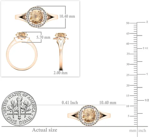 Miniatura 212 de Dazzlingrock Collection Anillo de compromiso redondo de 0.276 in con halo de diamante blanco y vástago dividido para ella en oro macizo de 14