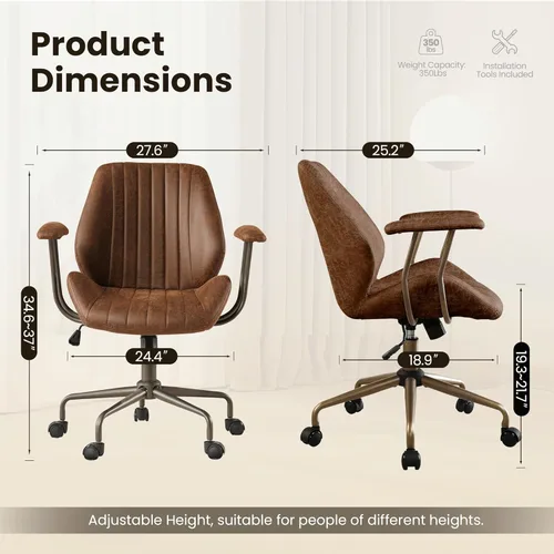 Miniatura 2 de Silla de escritorio de oficina en casa, silla de oficina moderna de mediados de siglo con soporte lumbar ajustable, silla ejecutiva de altura Marrón
