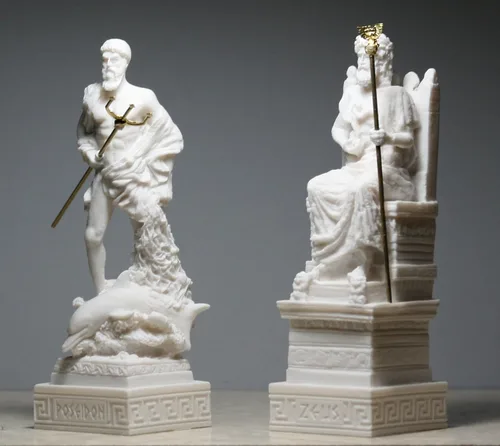 Miniatura 3 de Conjunto de escultura de estatua de Dios griego romano rey Zeus y Poseidón Alabastro